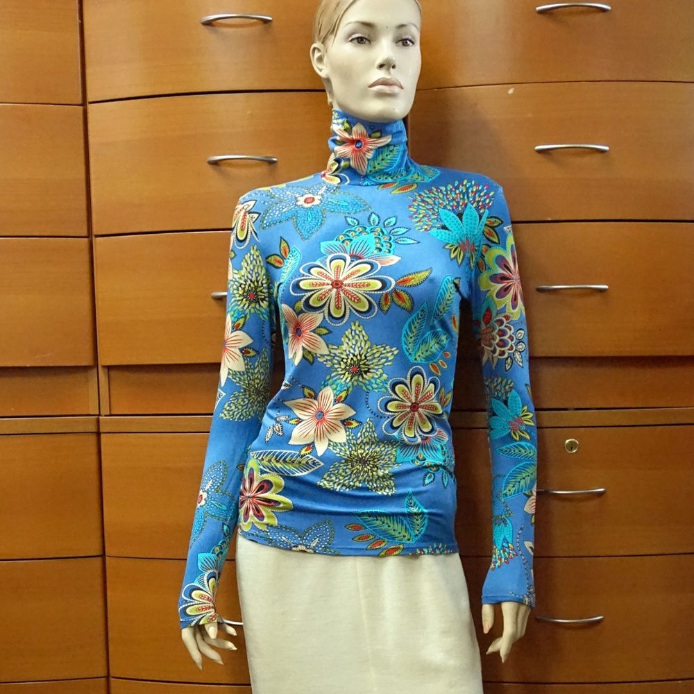 FLORAL PRINT TURTLENECK MADE IN EUROPE LUX
